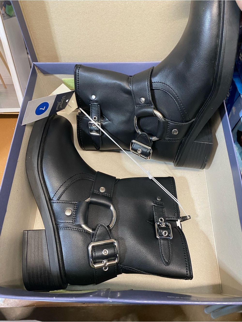 Universal Thread Black Faux-Leather Buckle Ankle Boots